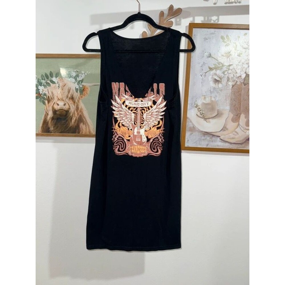 Short black graphic dress, size L